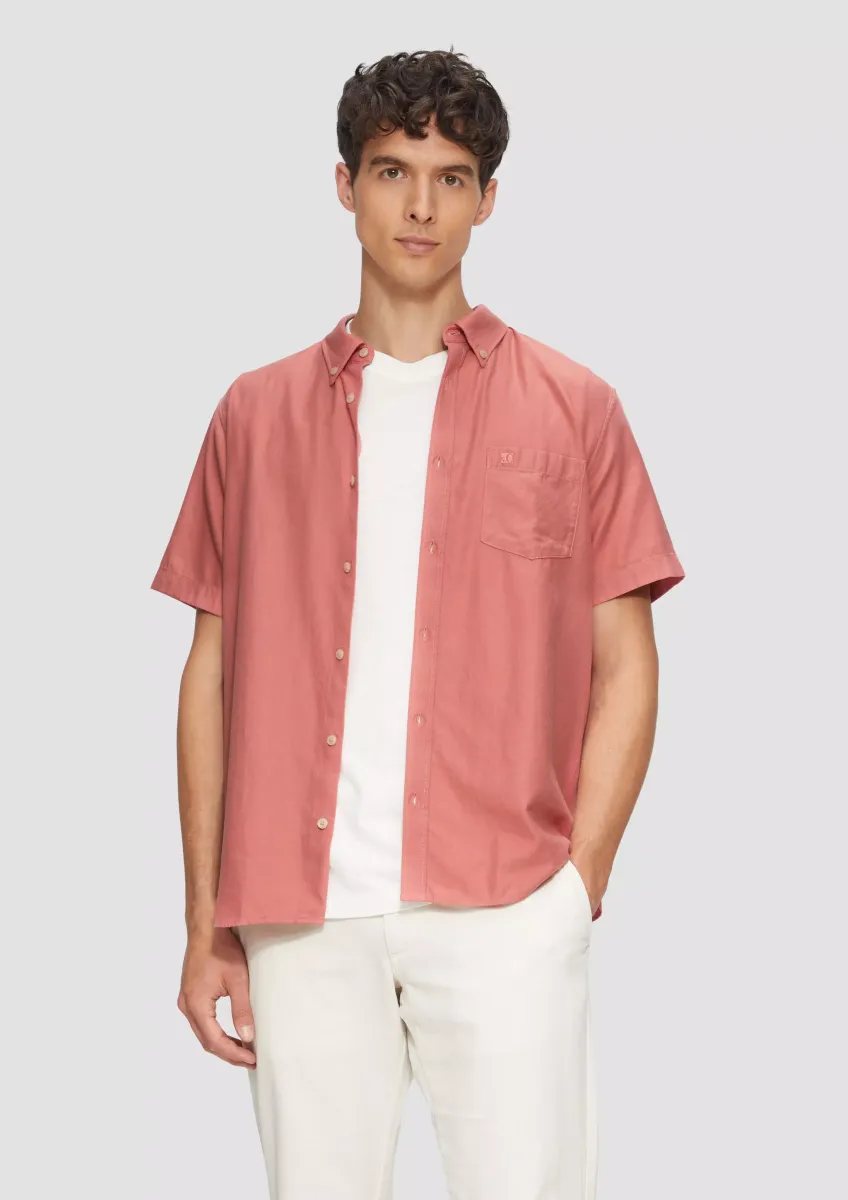 Regular Fit: Kurzarm-Hemd aus Lyocellmix mit Button-Down-Kragen