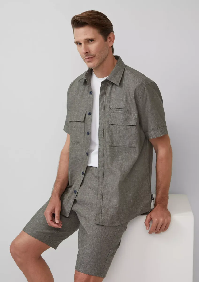 Regular Fit: Kurzarmhemd aus Leinenmix
