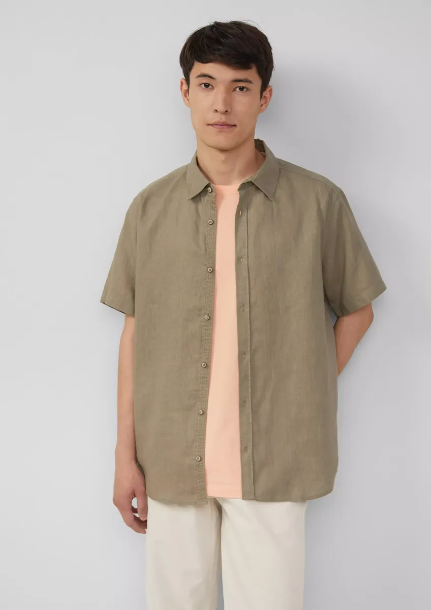 Regular Fit: Leichtes Kurzarmhemd aus 100% Leinen