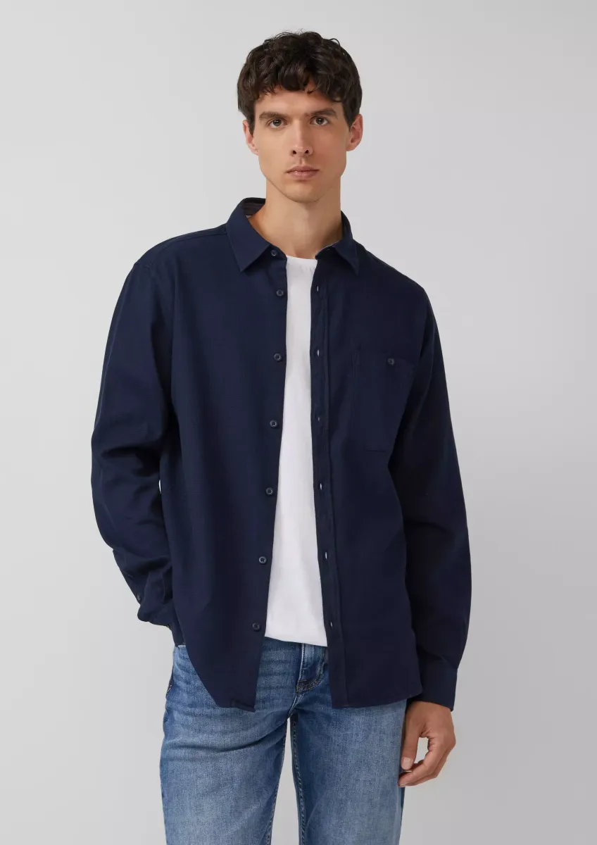 Regular Fit: Strukturiertes Baumwollhemd mit Brusttasche