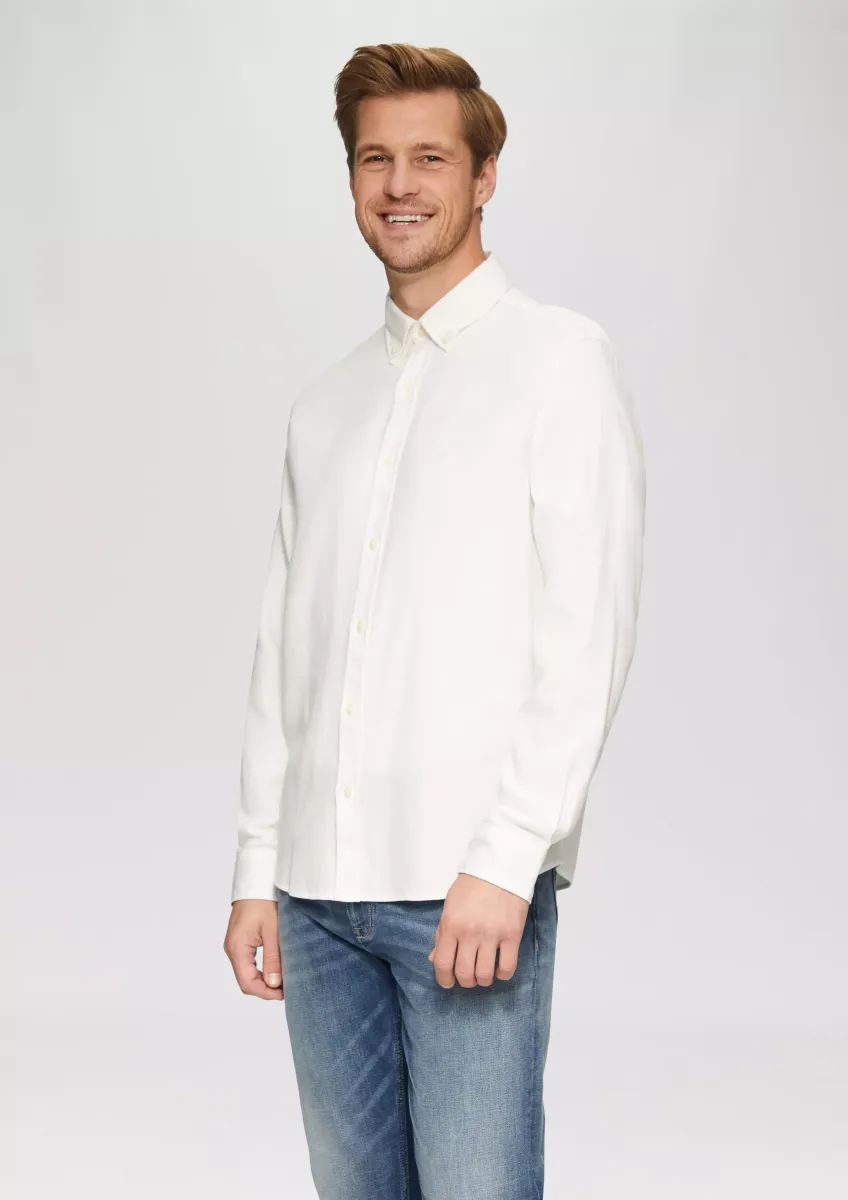 Regular Fit: Strukturiertes Baumwollhemd mit Button-down-Kragen