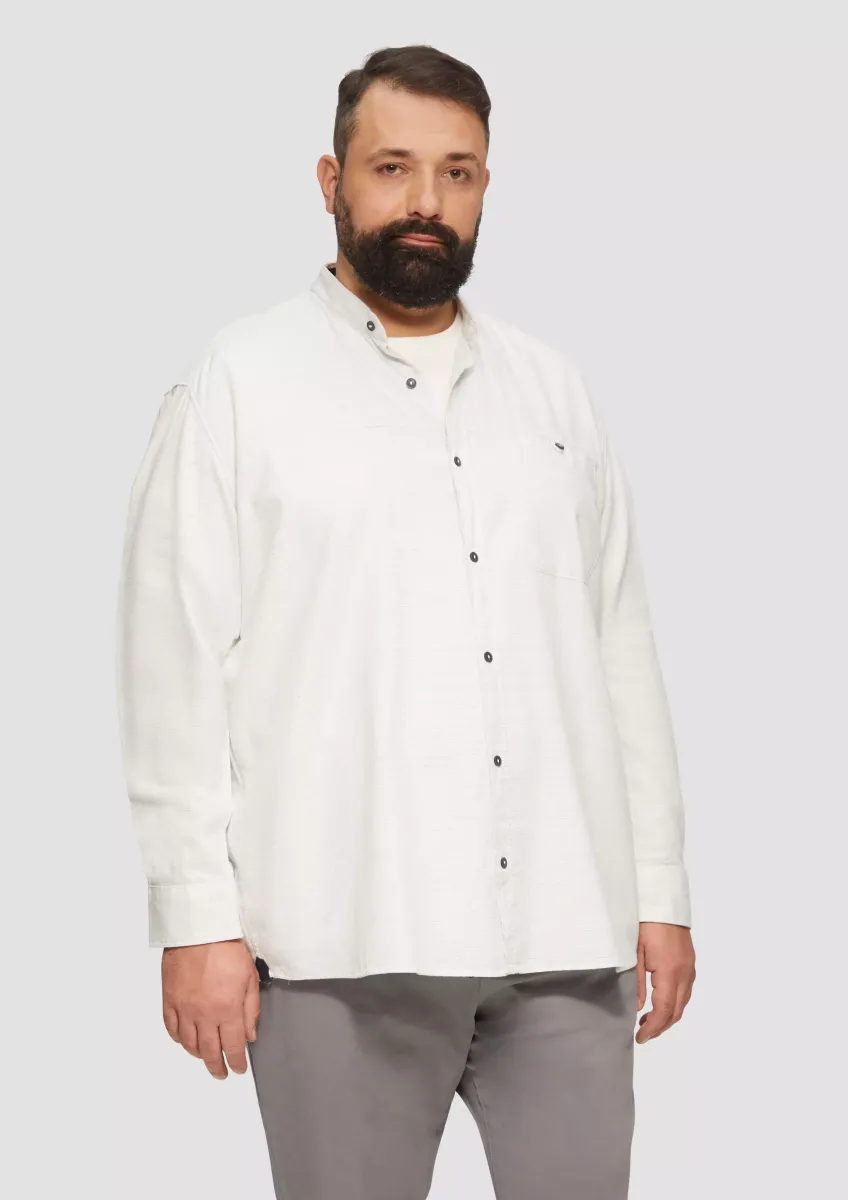 Regular Fit: Strukturiertes Baumwollhemd mit Stehkragen