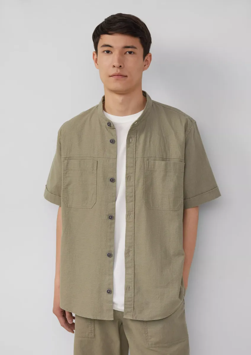 Relaxed Fit: Kurzarmhemd mit Stehkragen aus Leinenmix