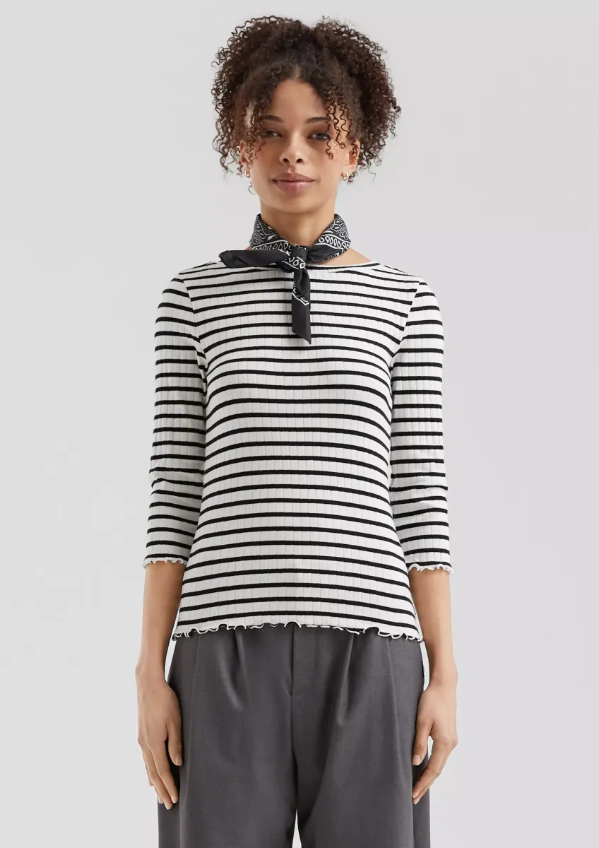 Ringelshirt mit Rippstruktur und 3/4-Arm