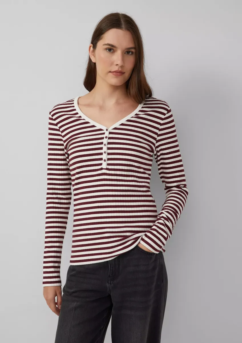 Ripp-Langarmshirt mit Knopfleiste im Slim Fit