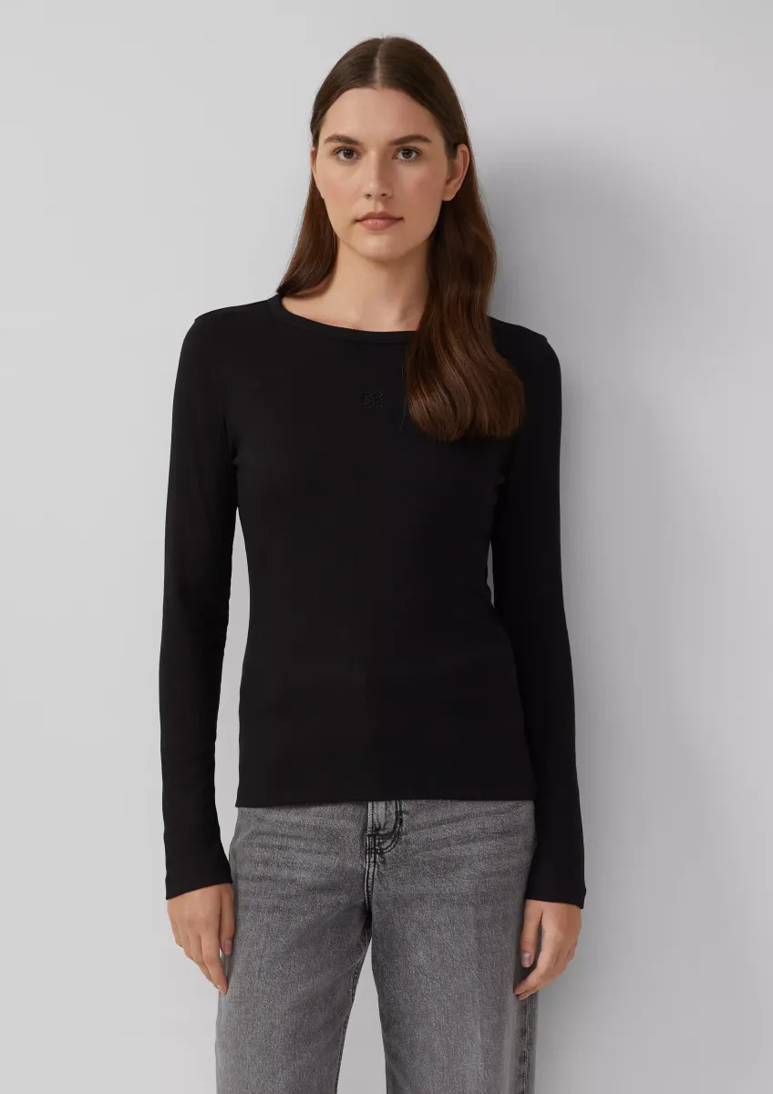 Ripp-Langarmshirt mit Stickerei