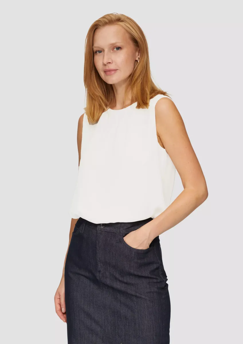Ärmellose Bluse mit Rundhals-Ausschnitt und Raffung