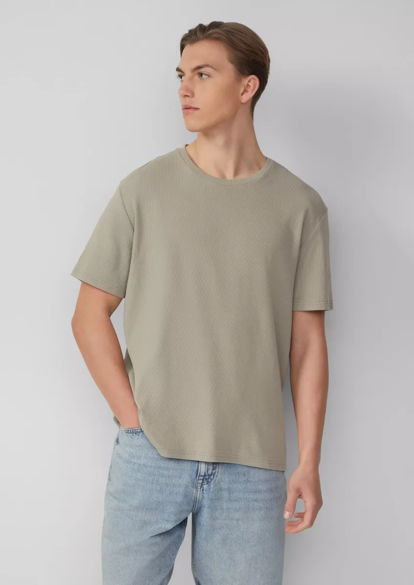 Rundhals-T-Shirt mit Rippstruktur