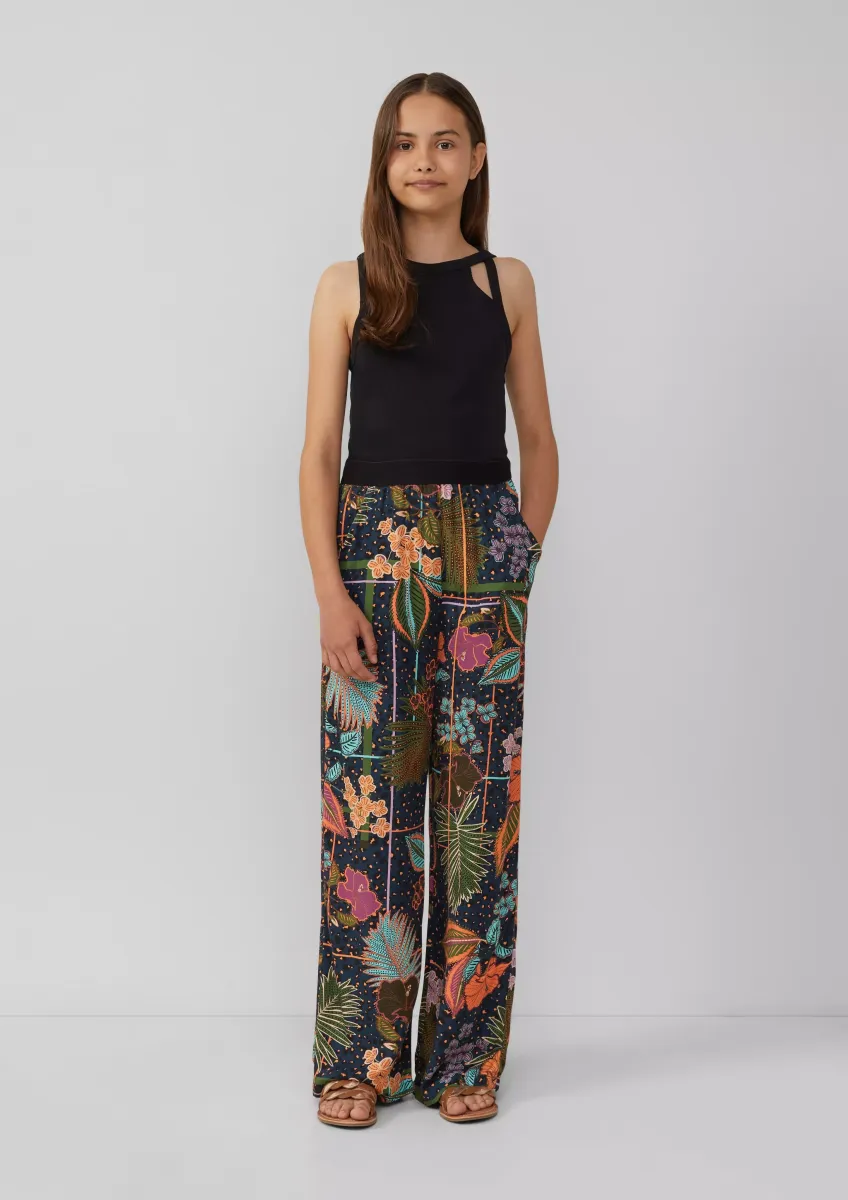 Satinierte Hose im Loose Fit mit Elastikbund und All-over-Print