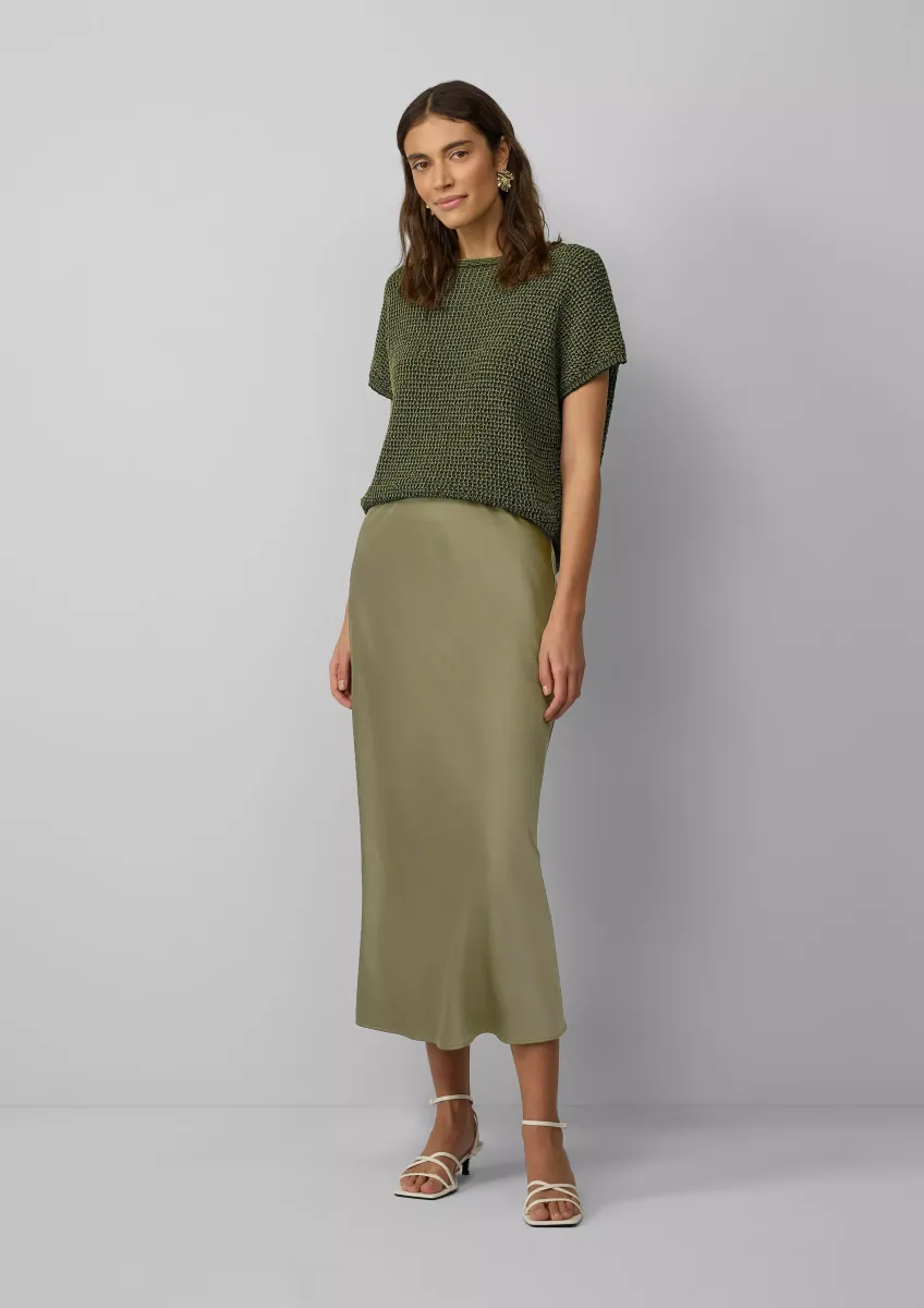 Satinierter Midirock aus Viskosemix mit Elastikbund