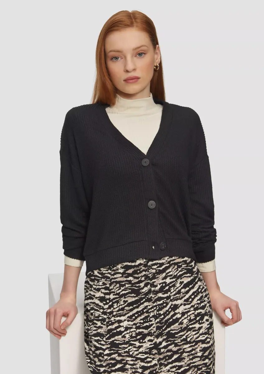 Shirtjacke mit Streifenstruktur und Knopfleiste