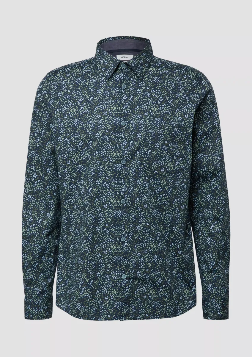 Slim Fit: Langarmhemd mit All-over-Print und Kentkragen