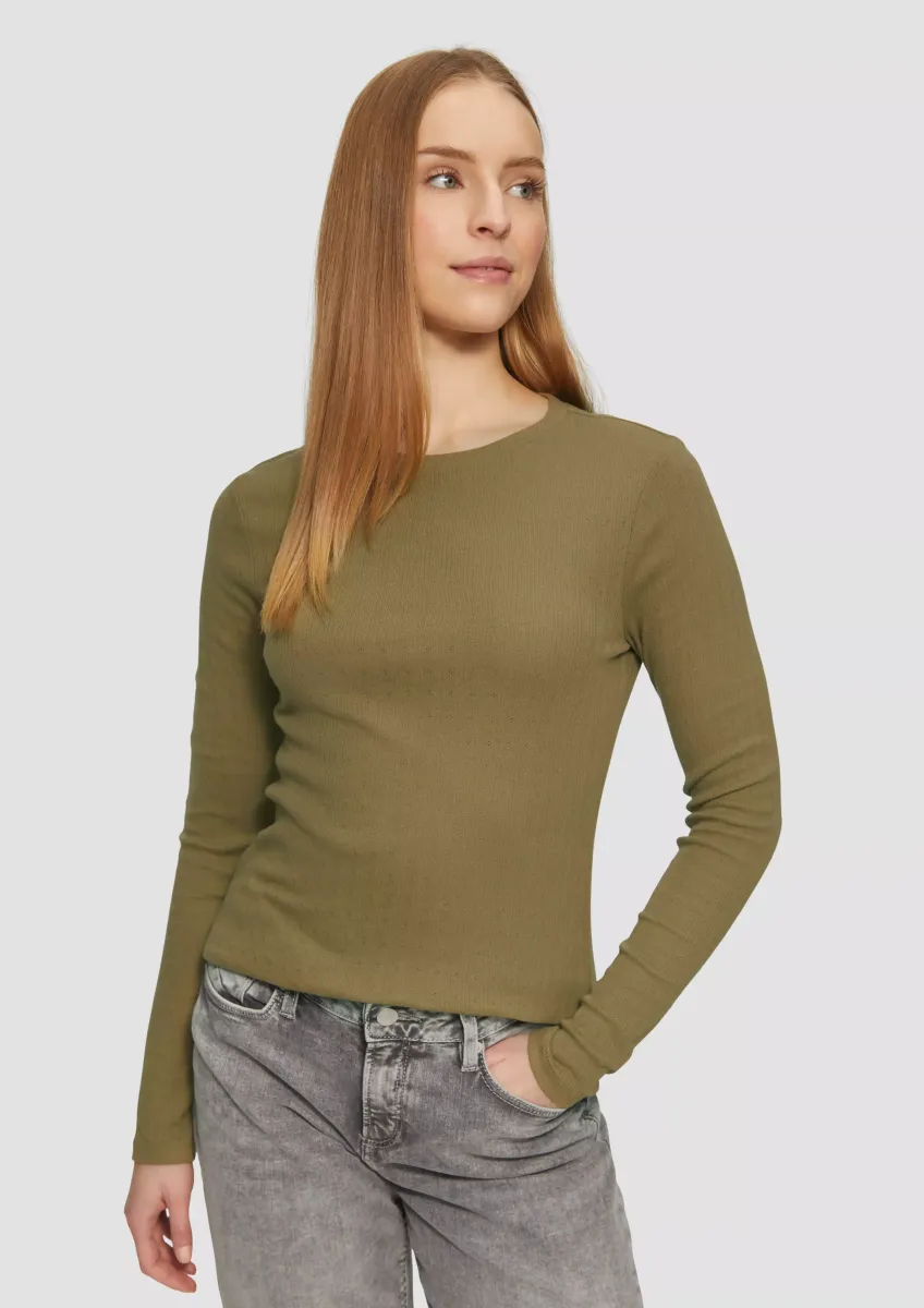 Slim Fit Langarmshirt mit Ajourmuster