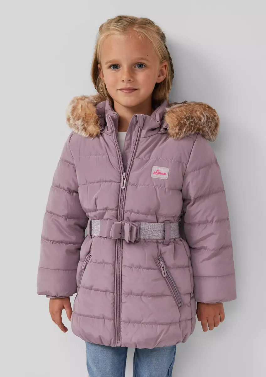 Steppmantel mit Gürtel und abnehmbarer Kapuze