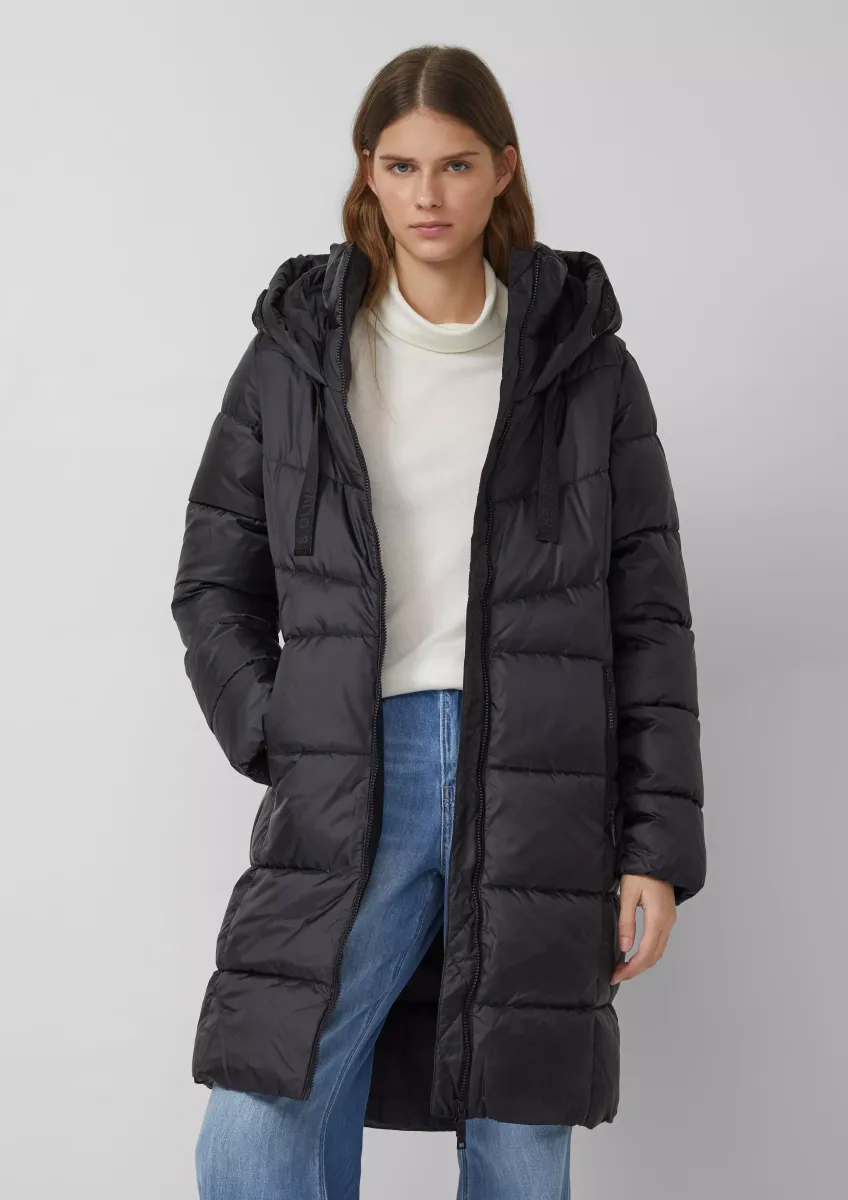 Steppmantel mit Stehkragen und Kapuze