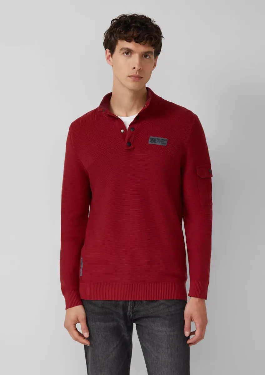 Strickpullover aus Baumwolle mit Troyer-Kragen und Strukturmix