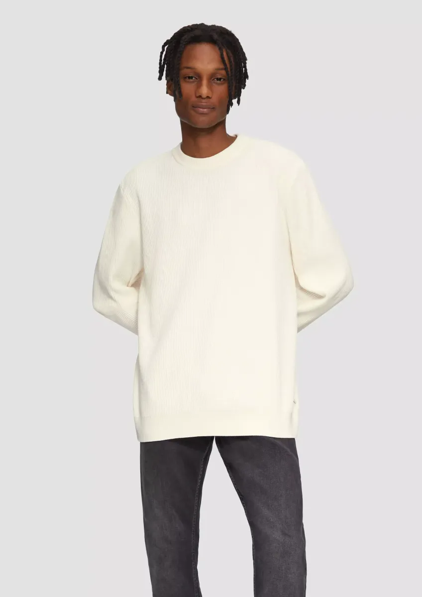 Strickpullover aus Baumwollmix in samtiger Optik