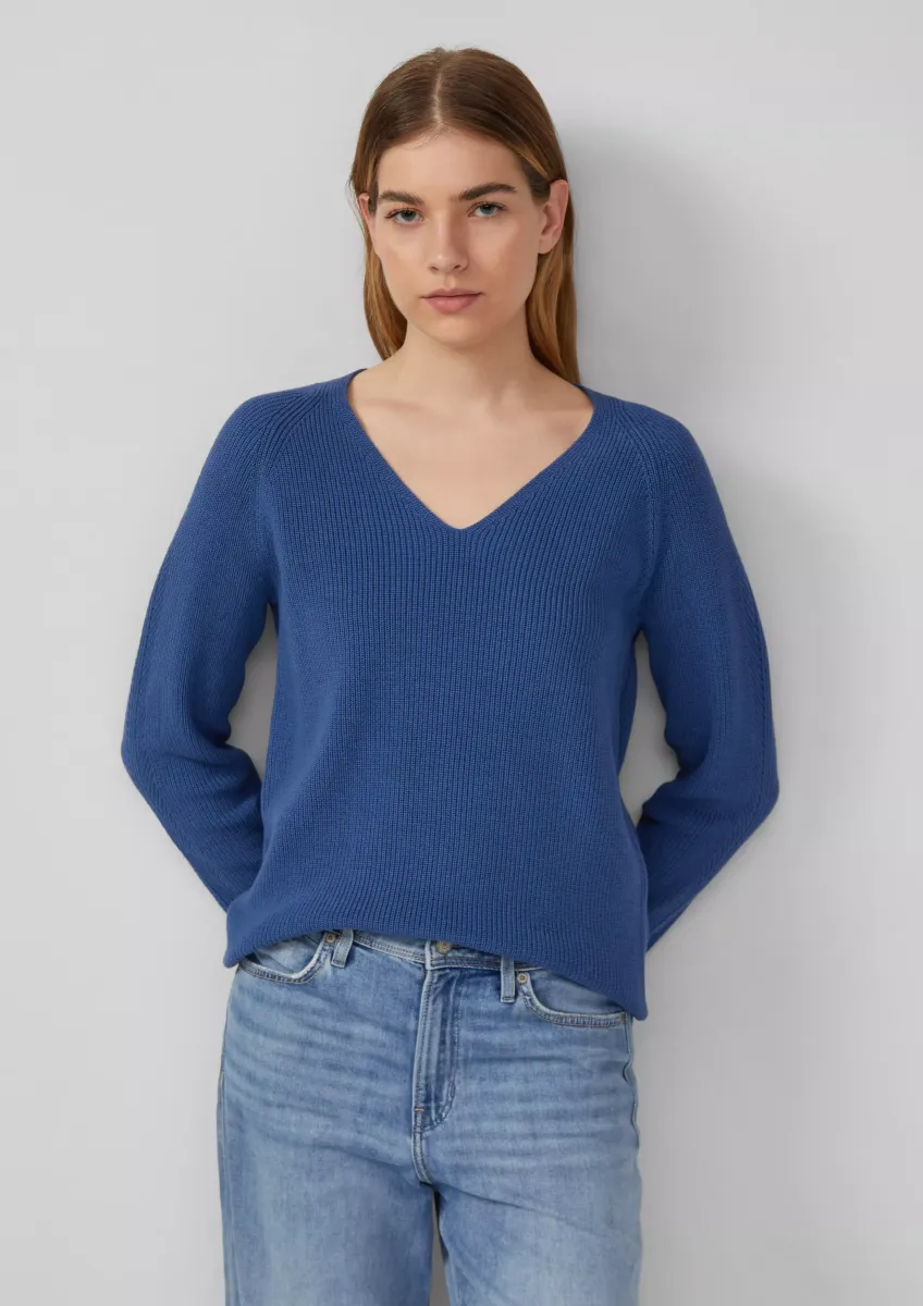Strickpullover aus Baumwollmix mit V-Ausschnitt