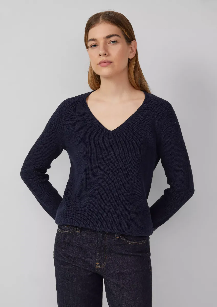 Strickpullover aus Baumwollmix mit V-Ausschnitt