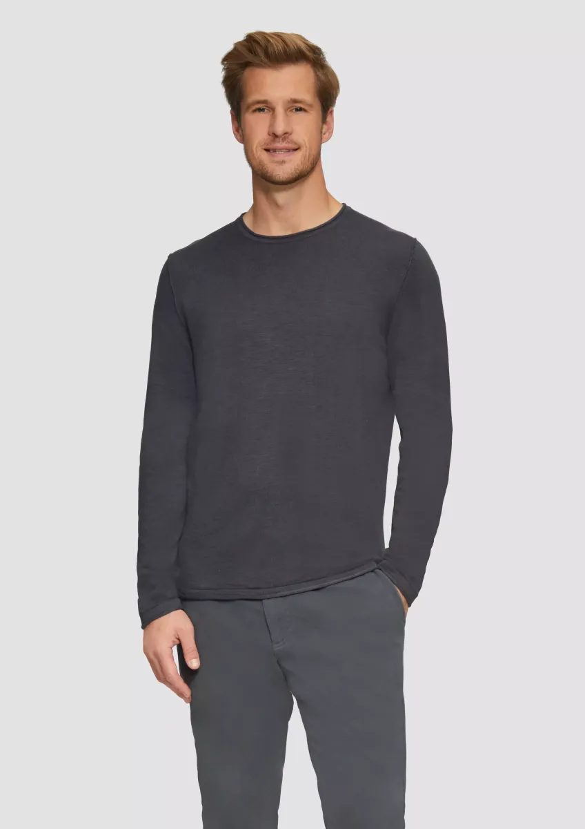 Strickpullover mit Flammgarnstruktur und Rollsaum-Details