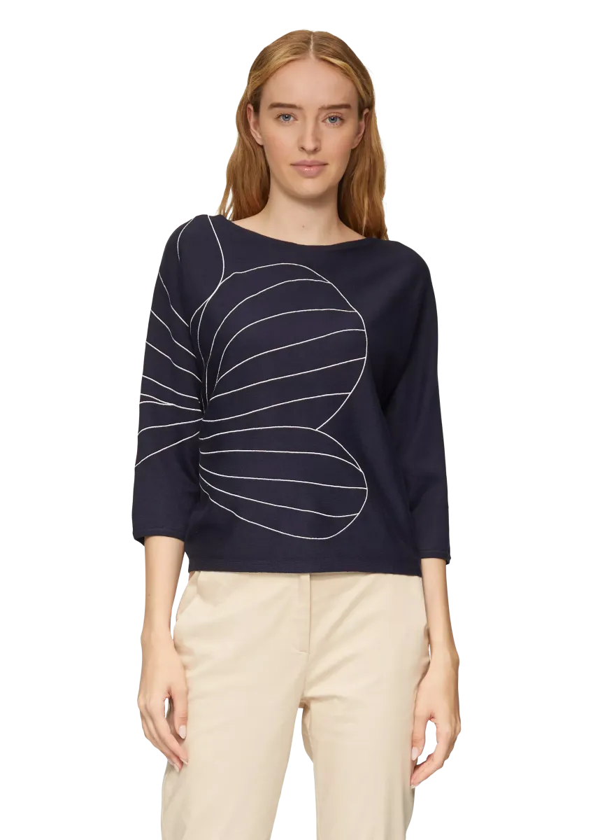 Strickpullover mit Fledermausärmeln und floraler Stickerei