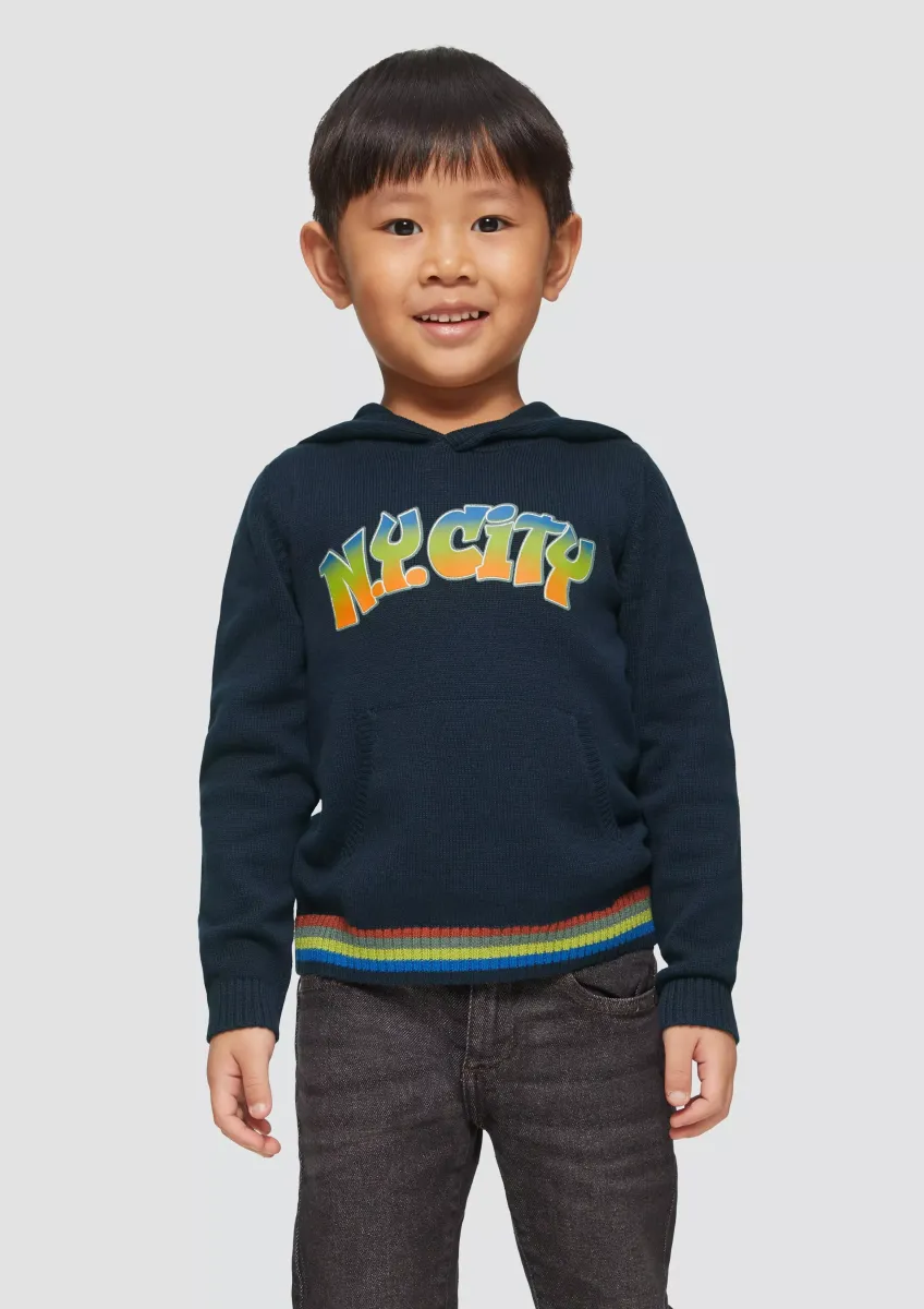 Strickpullover mit Kapuze und Frontprint