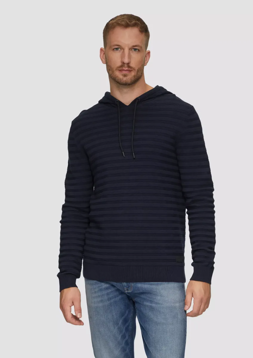 Strickpullover mit Kapuze und Strukturstreifen