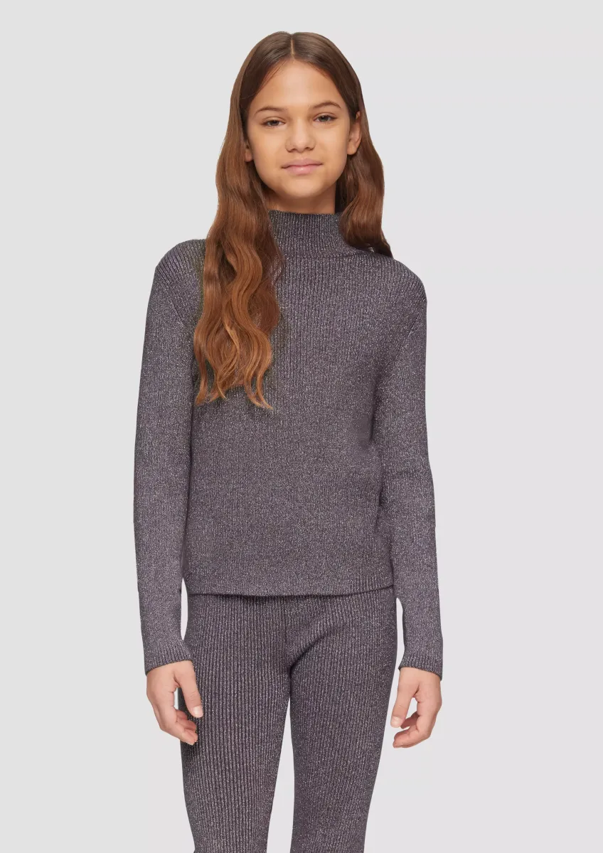 Strickpullover mit Metallic-Effekt und Stehkragen