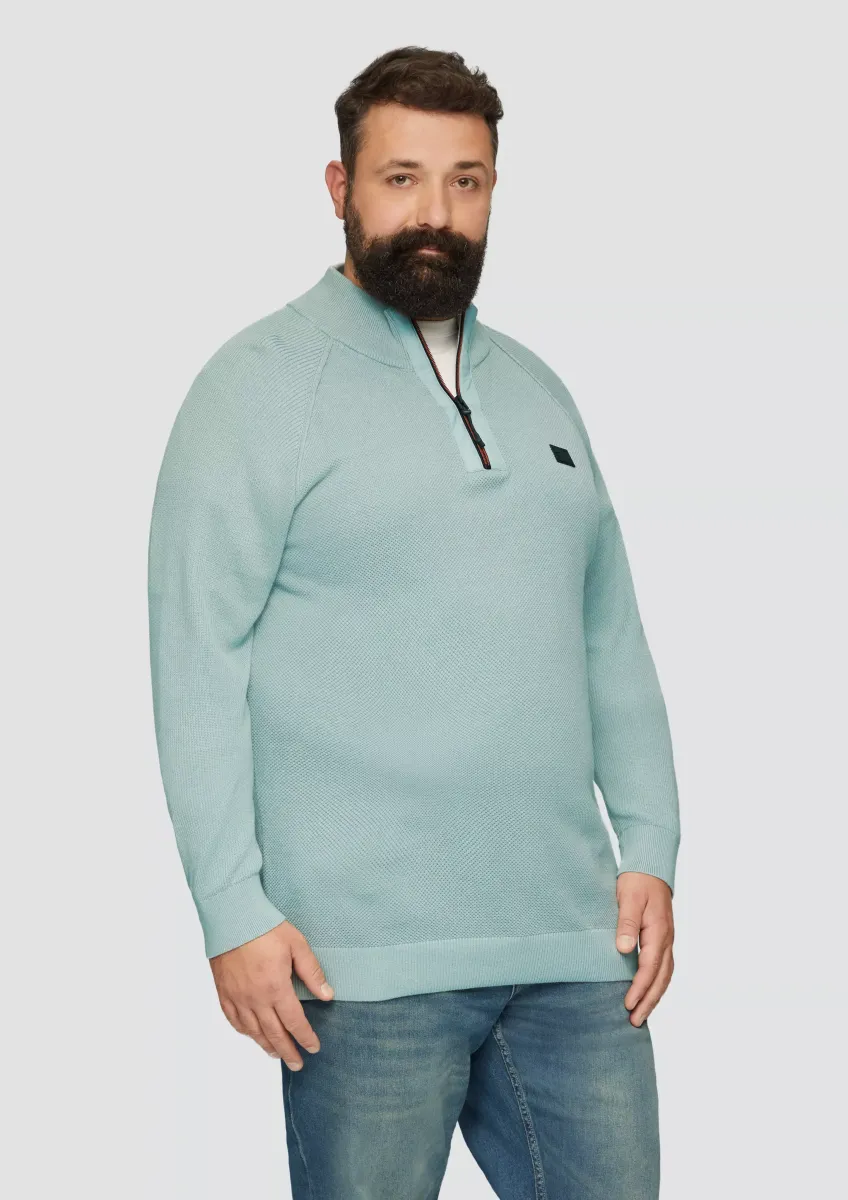 Strickpullover mit Troyer-Kragen und Strukturmix