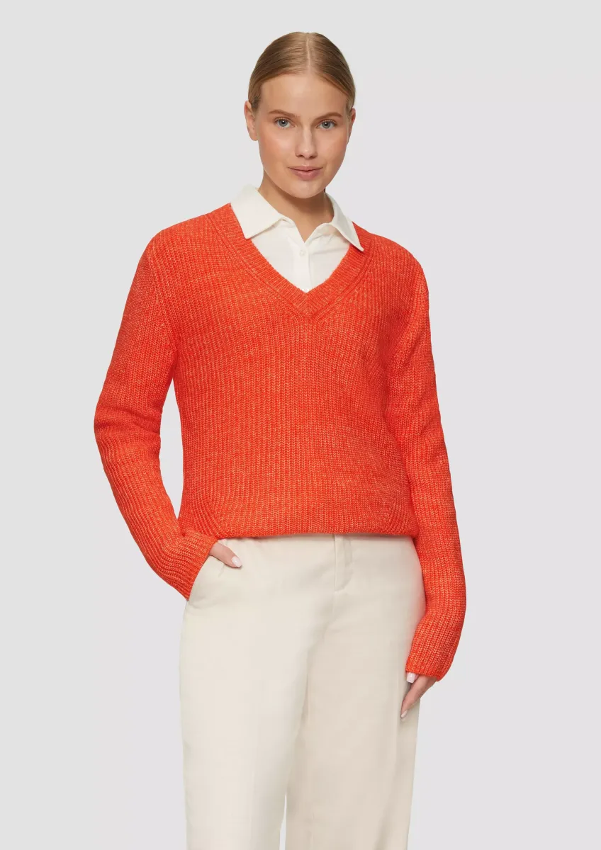 Strickpullover mit V-Ausschnitt und Rippblende