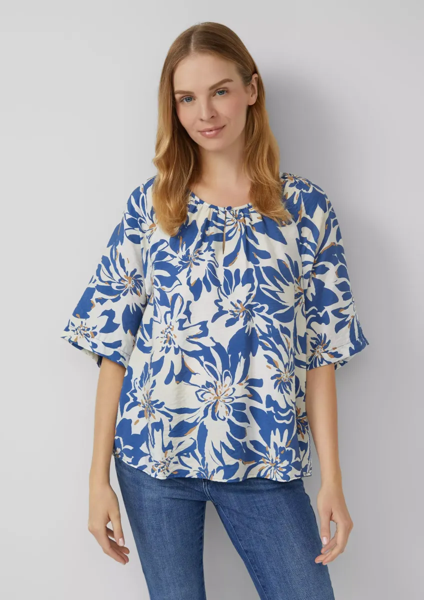 Strukturierte Bluse aus Viskosemix mit Raffung