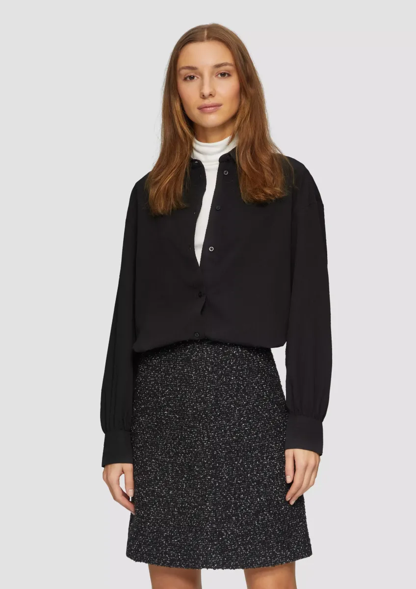 Strukturierte Hemdbluse mit Raffung