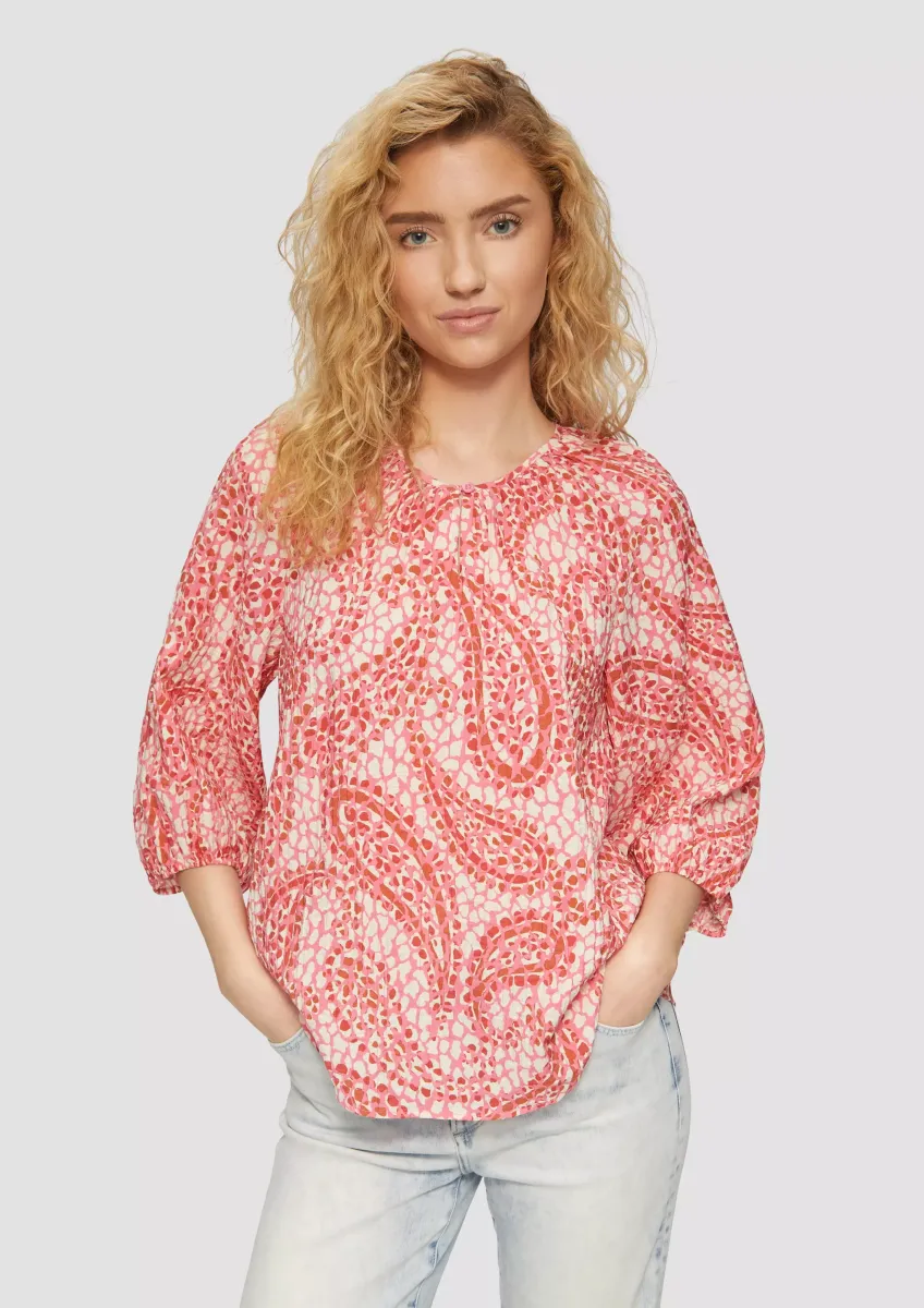 Strukturierte Relaxed-Fit-Bluse mit Raffungen und Raglanärmeln