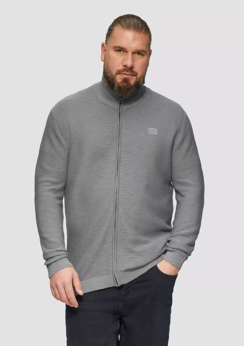 Strukturierte Strickjacke mit Logo-Patch