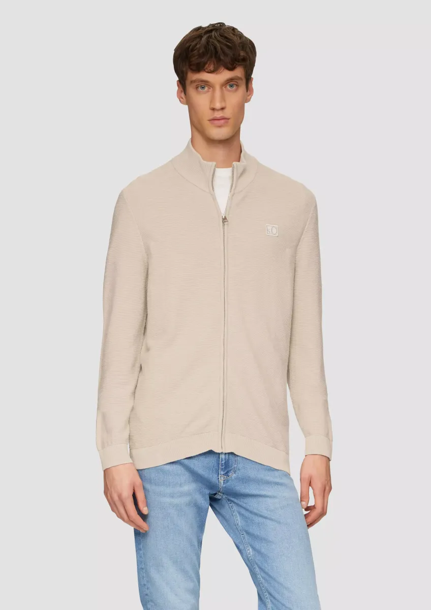 Strukturierte Strickjacke mit Logo-Patch