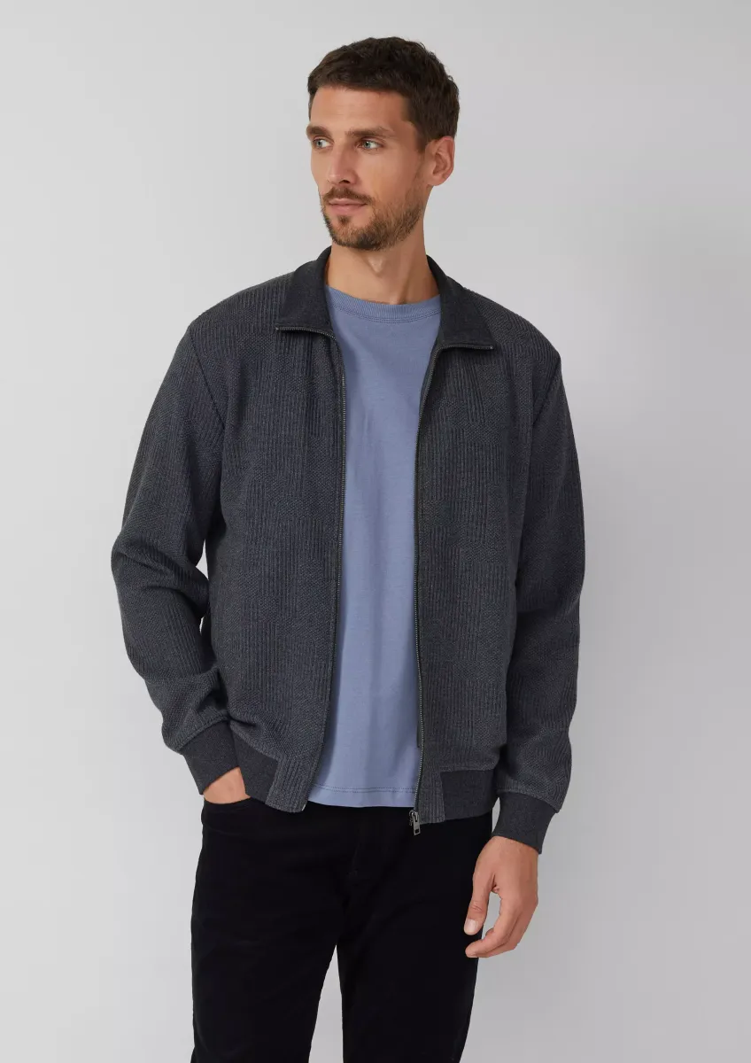 Strukturierte Sweatshirtjacke mit Stehkragen