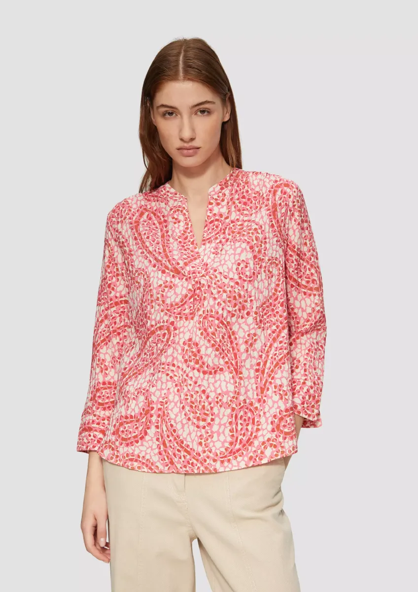 Strukturierte Tunikabluse mit 3/4-Ärmeln