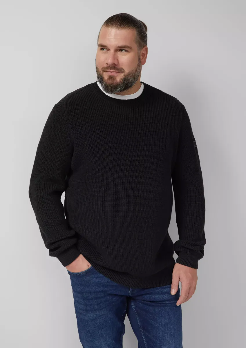 Strukturierter Baumwoll-Pullover mit Label-Patch