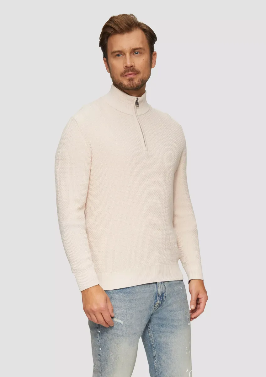 Strukturierter Strickpullover mit Troyerkragen