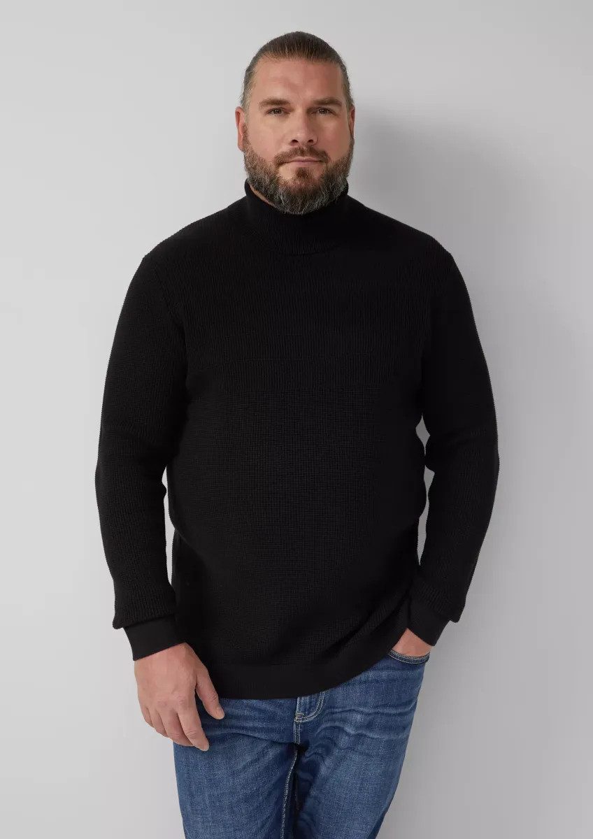 Strukturmix-Pullover aus reiner Baumwolle mit Rollkragen