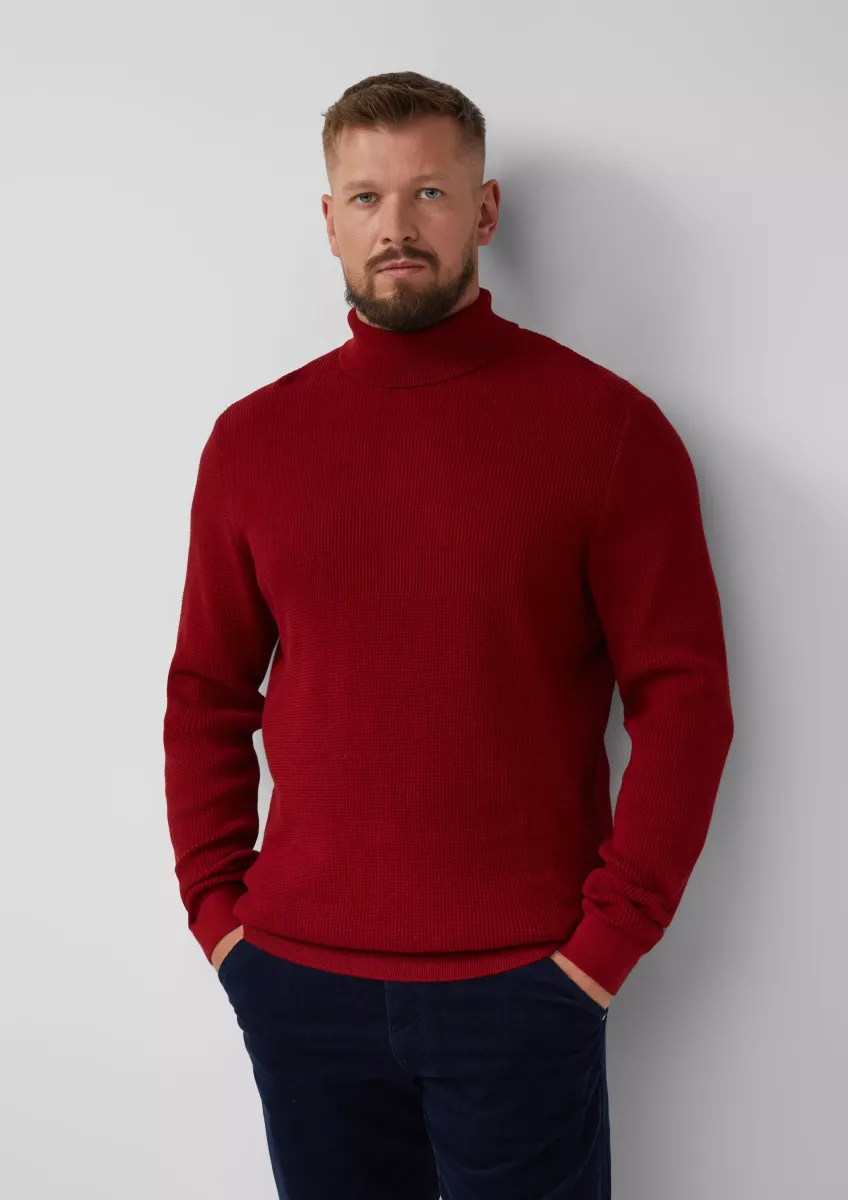 Strukturmix-Pullover aus reiner Baumwolle mit Rollkragen