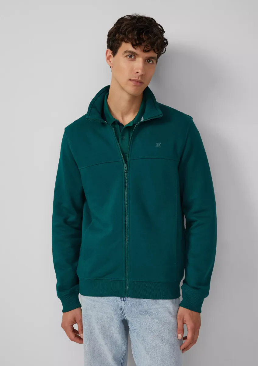 Sweatjacke mit Stehkragen und Logo-Detail