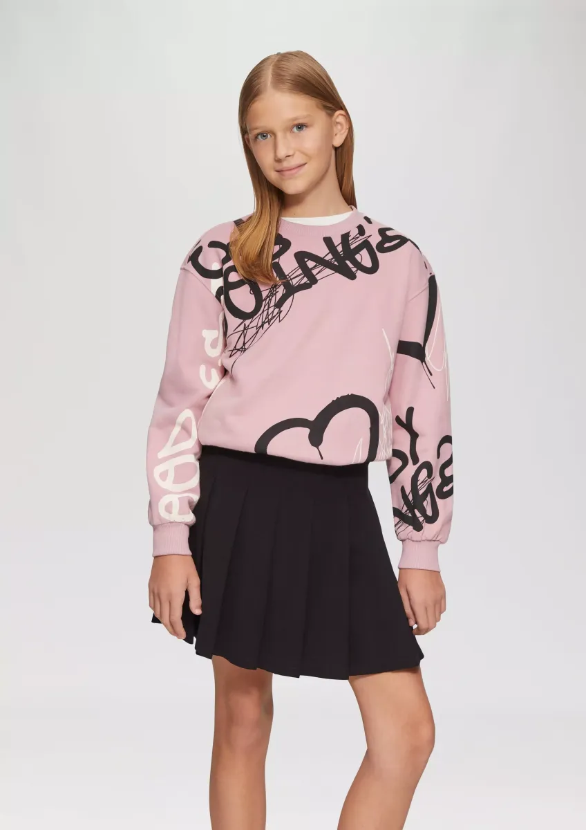 Sweatshirt mit All-over-Print und Rippbündchen