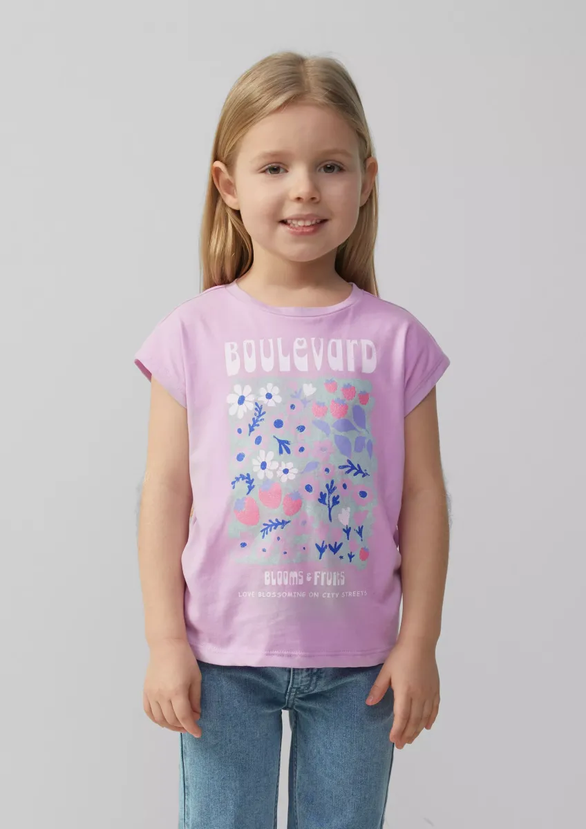 T-Shirt mit Glitzerprint in V-Shape