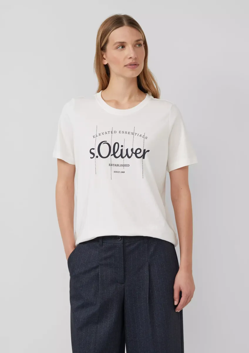 T-Shirt mit Logo-Print und Schmucksteinen