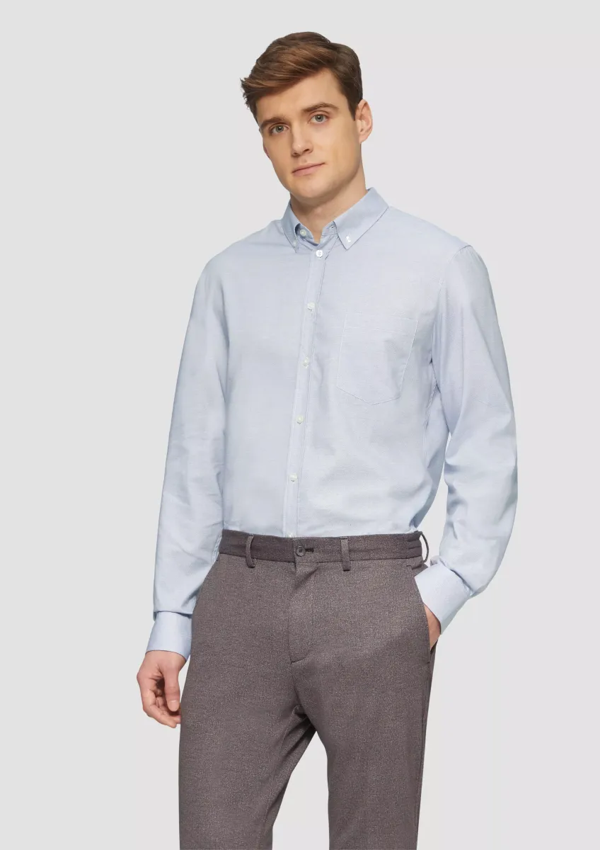 Tailored Fit: Elastisches Baumwollhemd mit Strukturmuster