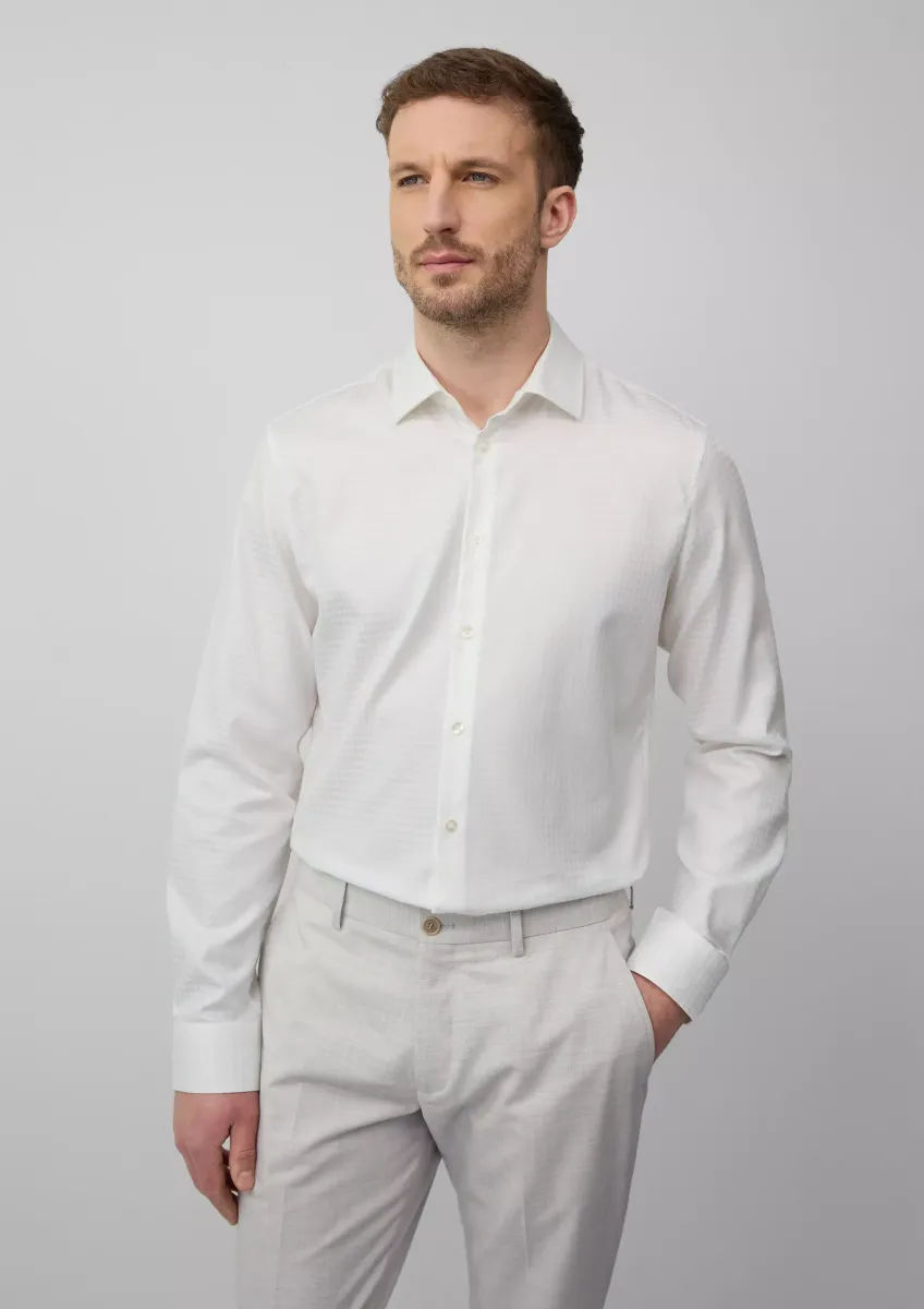 Tailored Fit: Jacquard-Hemd aus Baumwollstretch
