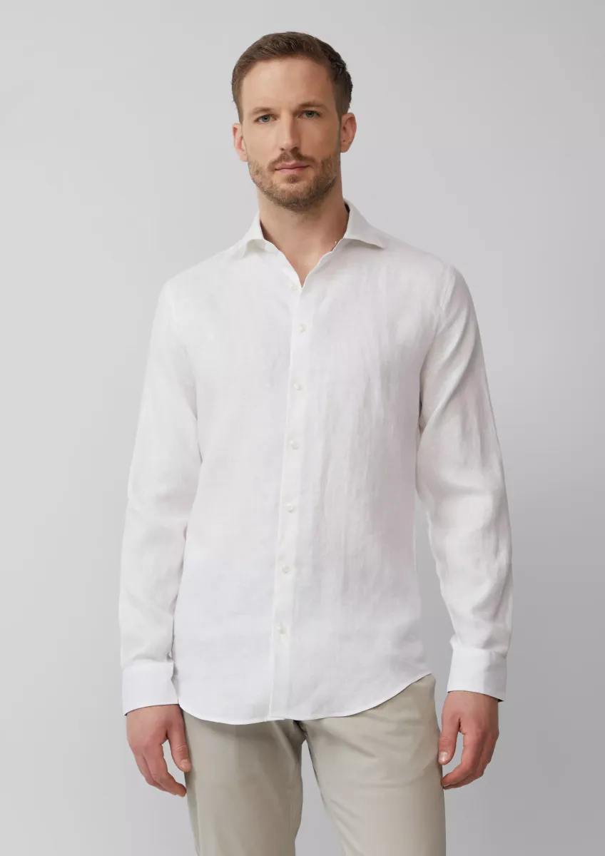 Tailored Fit: Langarmhemd aus Leinen mit elegantem Glanz