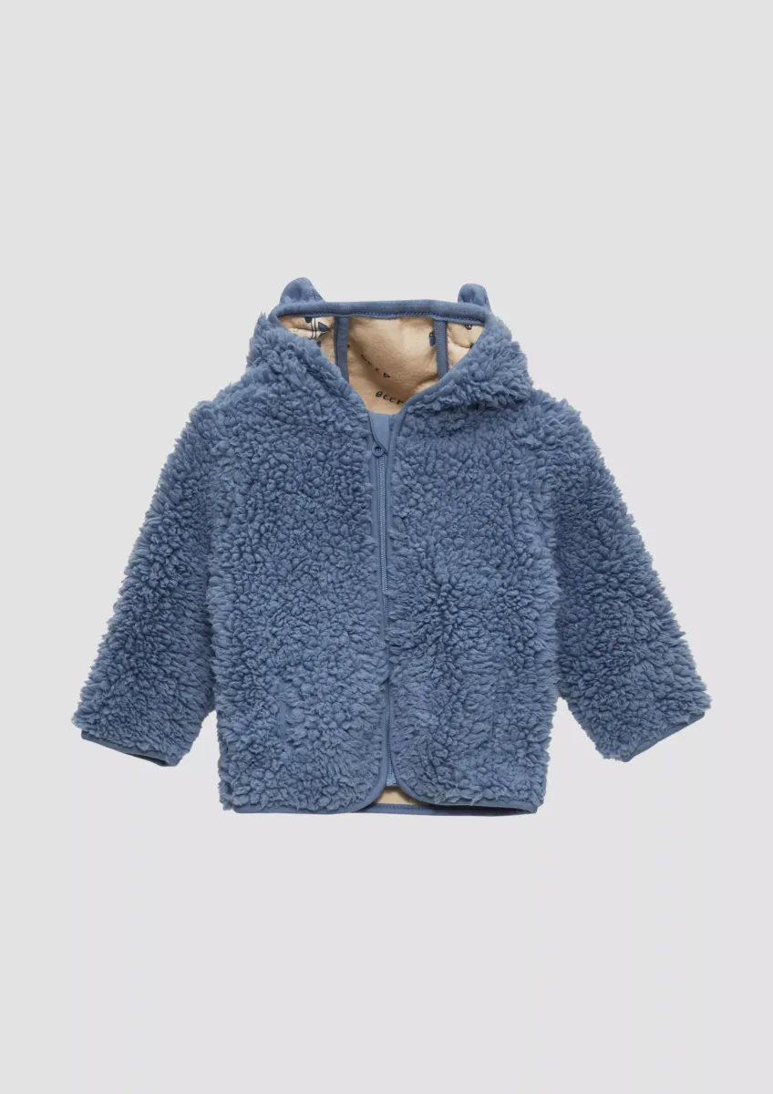 Teddyplüsch-Jacke mit Öhrchen und bedrucktem Futter