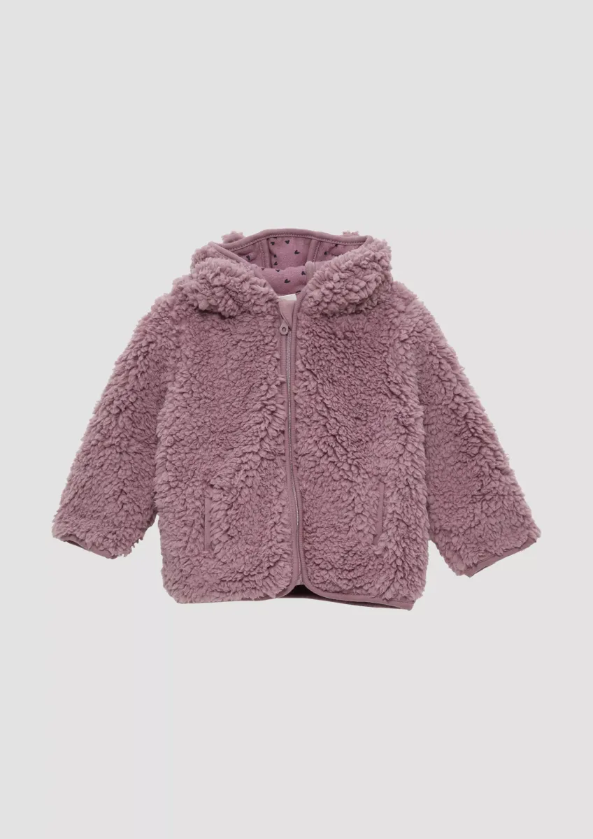 Teddyplüsch-Jacke mit Öhrchen und gemustertem Futter